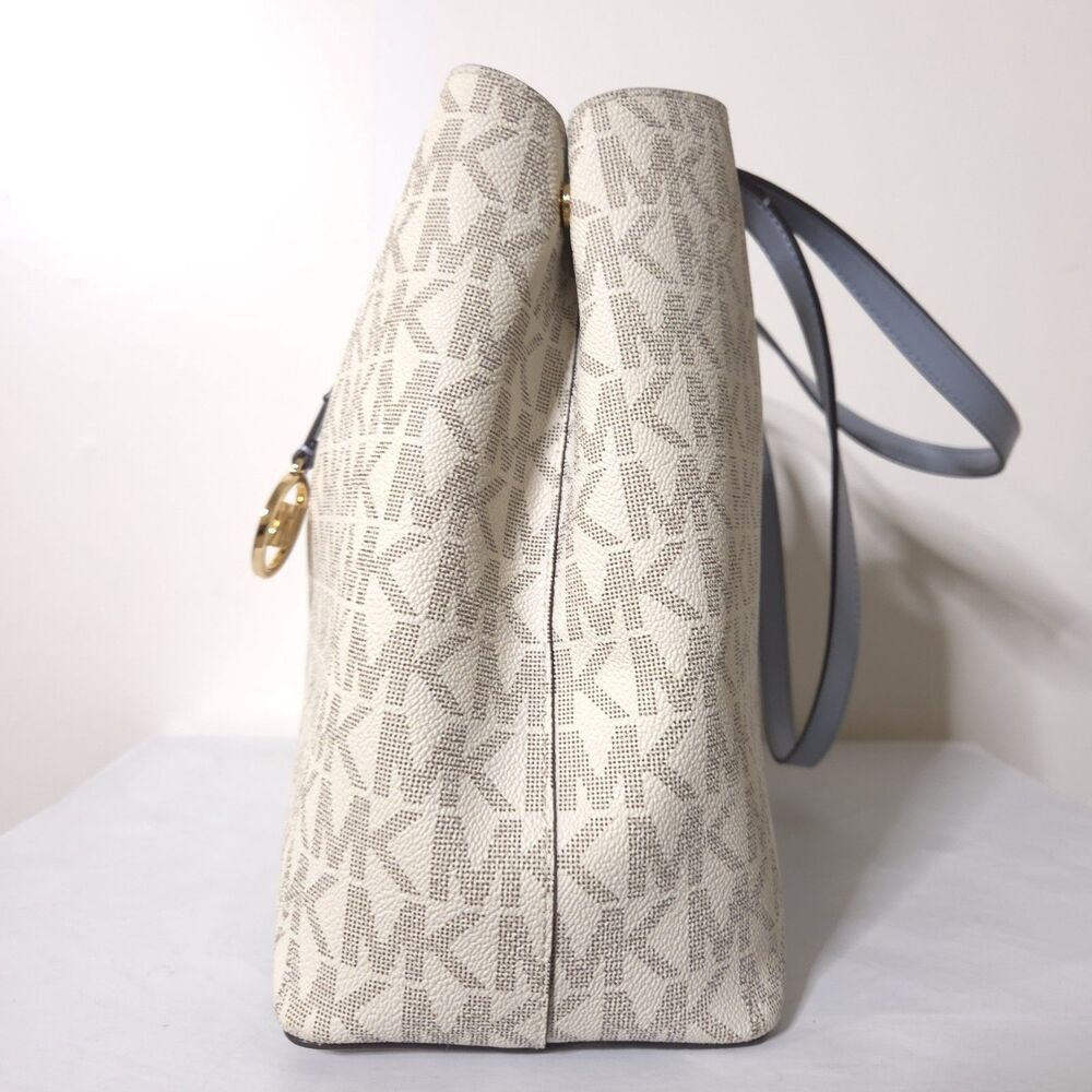 Michael Kors Signature MK Logo Tote Cream/Light Blue Leather Shoulder Bag Walsh - Picture 7 of 13